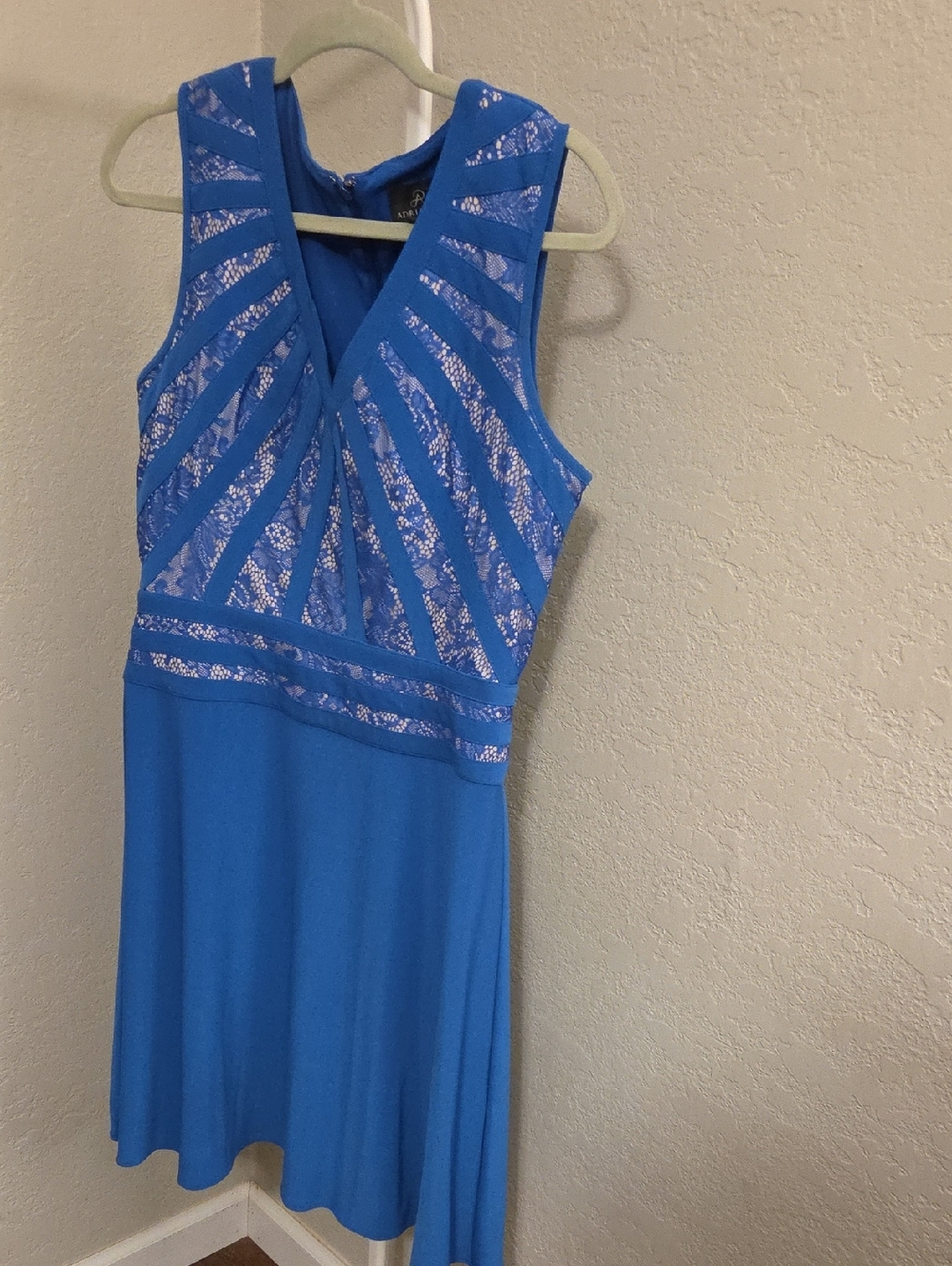 Adrianna Papell Royal Blue Lace-Panel V-Neck Mini Dress